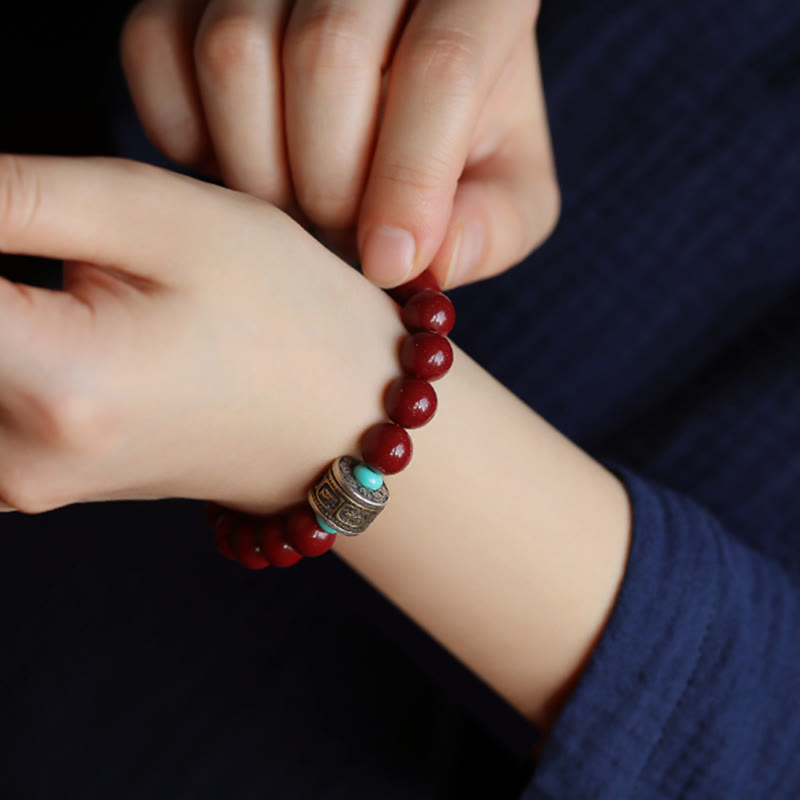 925 Sterling Silver Chinese Zodiac Natal Buddha Cinnabar Om Mani Padme Hum Calm Bracelet