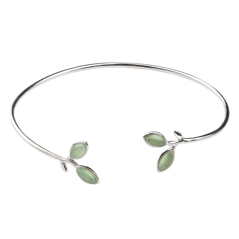 Leaf Pattern Cat Eye Support Cuff Bracelet Bangle