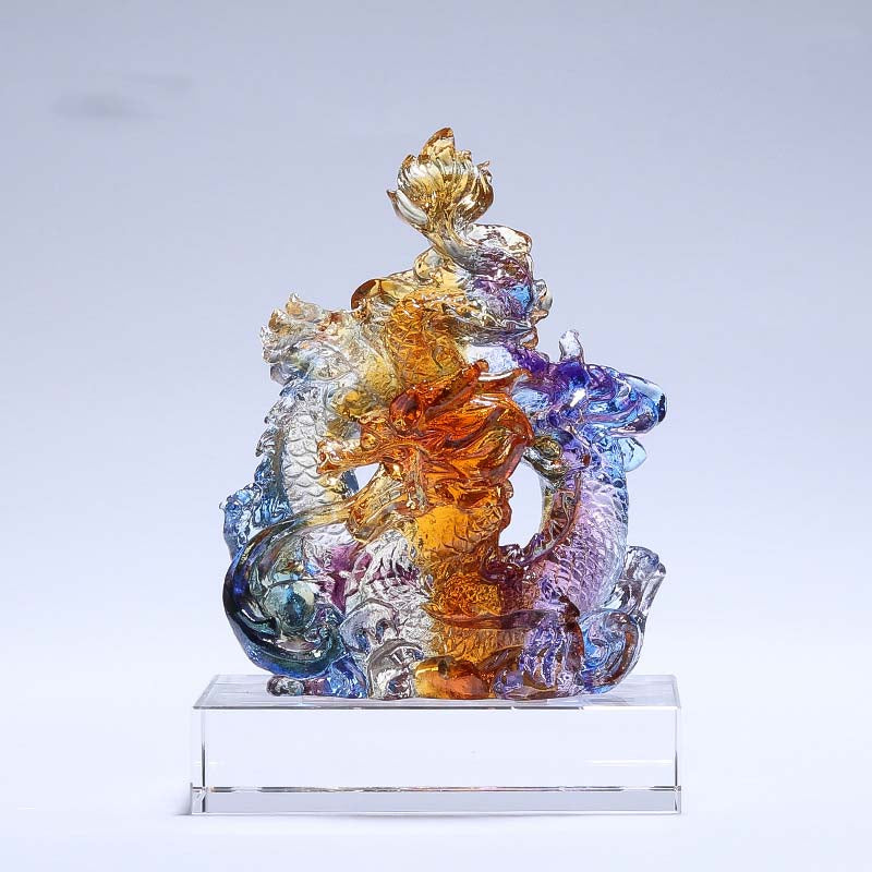 Year of the Dragon Handmade Liuli Crystal Art Piece Protection Home Office Decoration With Base