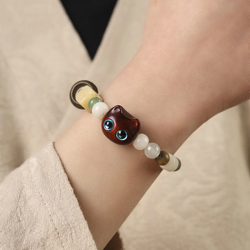 Bodhi Seed Green Sandalwood Ebony Wood Small Leaf Red Sandalwood Cat Head Paw Claw Peace Bracelet
