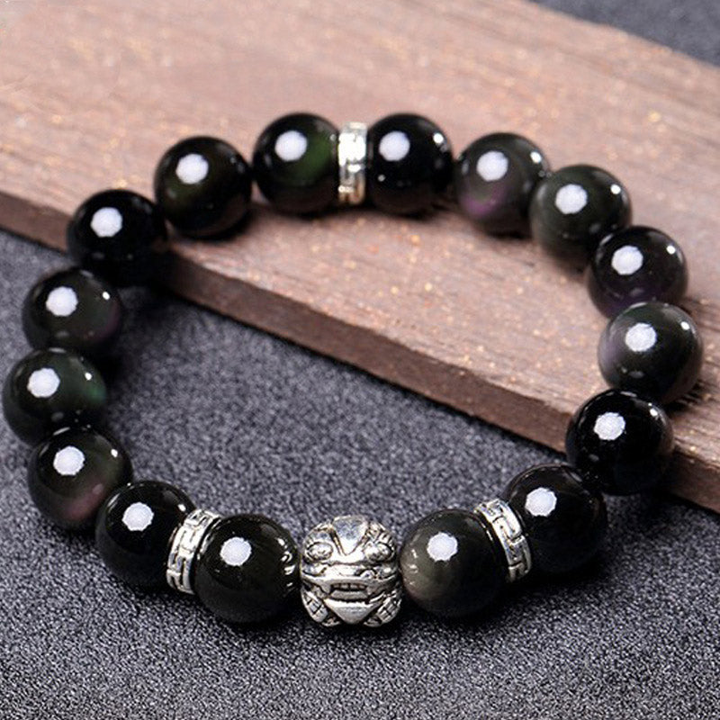 Natural Rainbow Obsidian Beaded Pixiu Symbol Bracelet