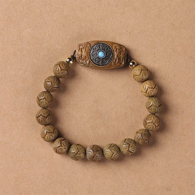 Om Mani Padme Hum Natural Wood Soothing Beaded Bracelet
