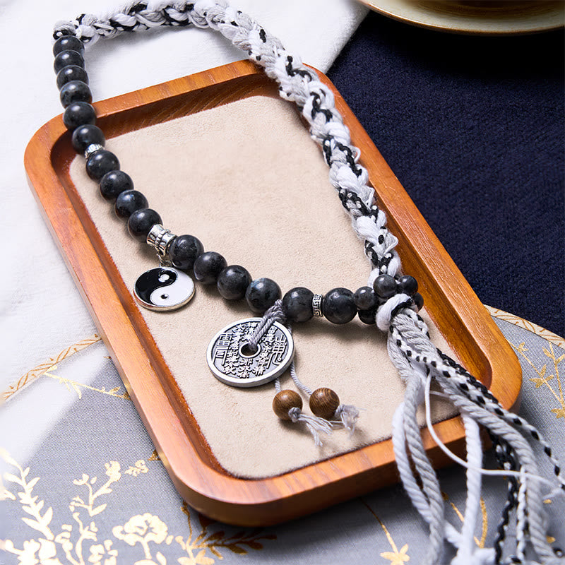 Mountain Ghost Coin & Yin Yang Bagua Rune Double Layer Rope Bracelet