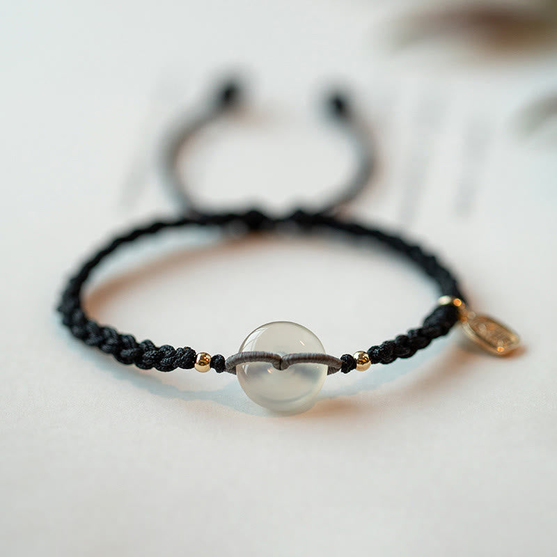 Minimalist Chalcedony Round Ping An Kou Peace Buckle Braided String Bracelet