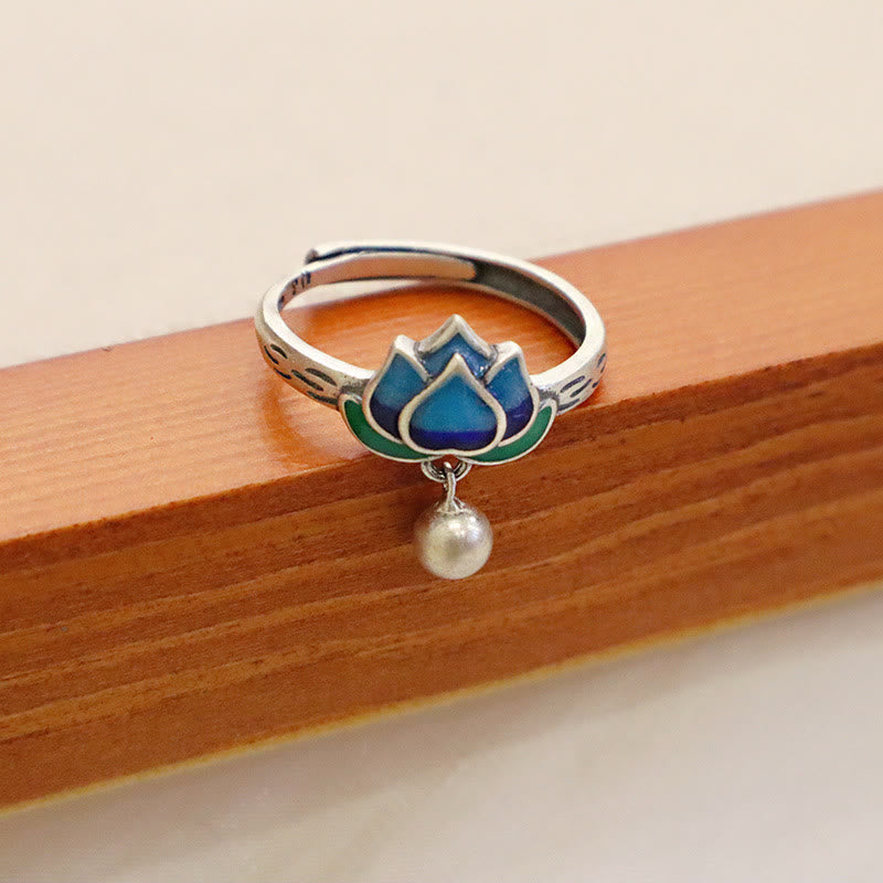 Engraved Copper Lotus Flower Pattern Adjustable Band Ring