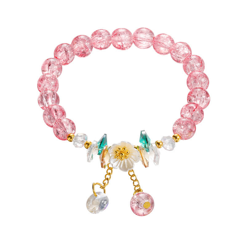 Simple Design Flower Charm Glass Bead Bracelet