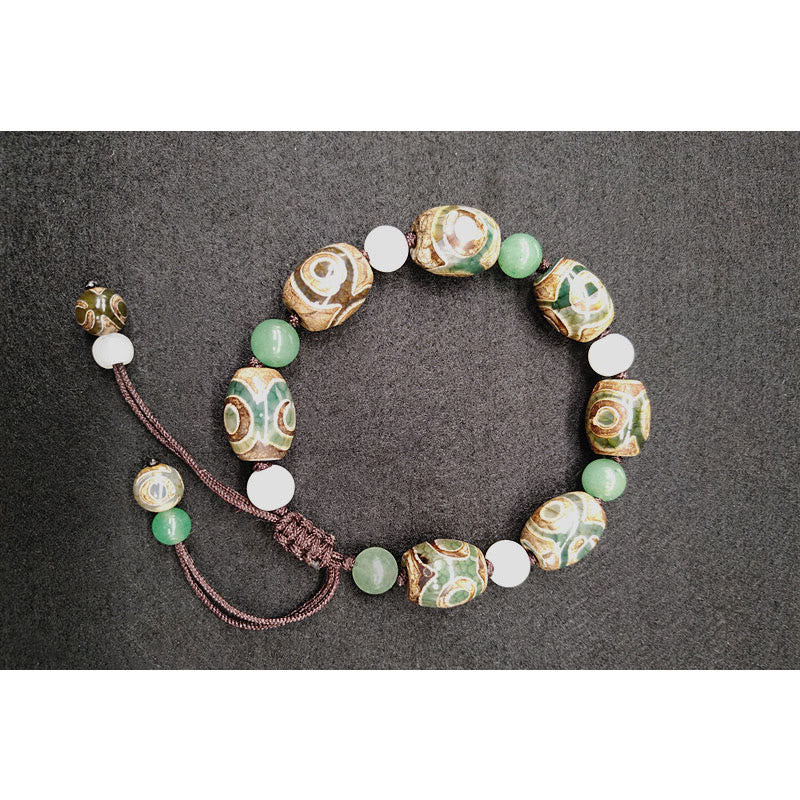 Tibetan Three-eyed Dzi Bead Luck Protection Braided Bracelet