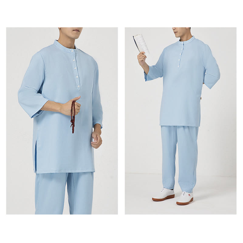 Tactile Cotton Linen Three-Quarter Sleeve Zen Meditation Set