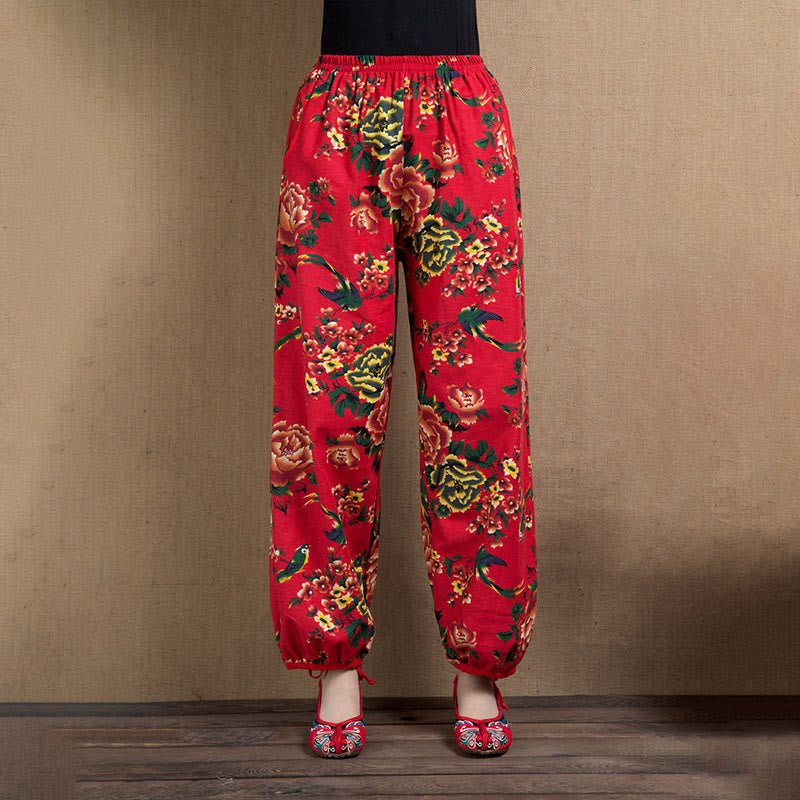 Breathable Floral Meditative Harem Pants with Pockets