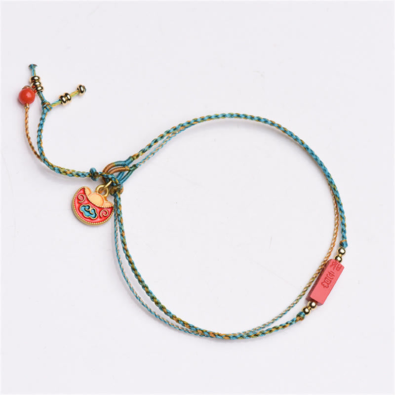 Handmade Cinnabar As One Wishes Blessing Braid Double Layer Bracelet