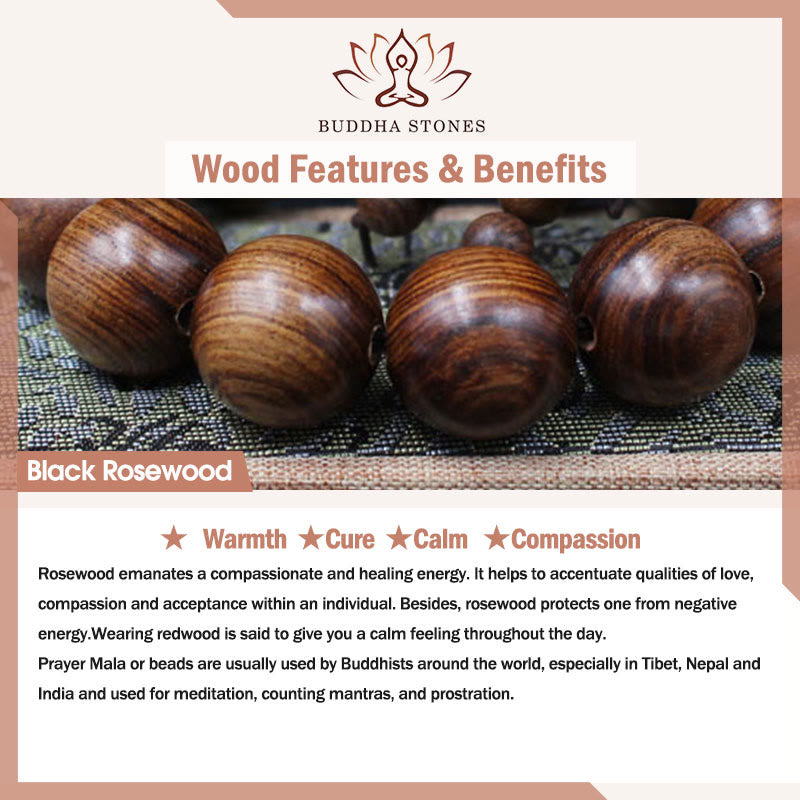 Handmade 8mm Bamboo Motif Wood Bead Meditation Bracelet in Ebony or Sandalwood