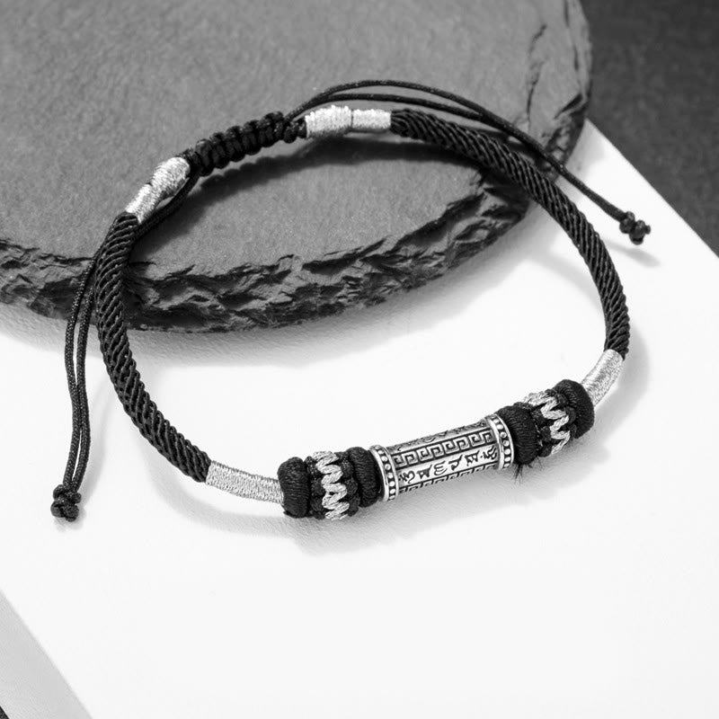 925 Sterling Silver Om Mani Padme Hum Wisdom Braided Rope Bracelet