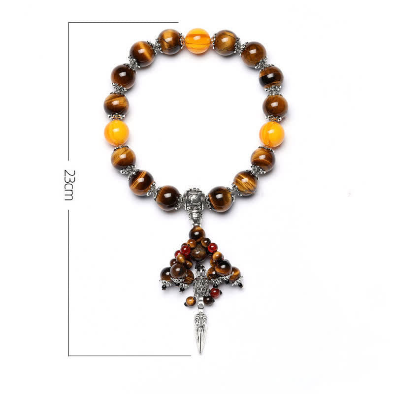 Natural Gemstone Beaded Bracelet with Copper Vajra Dorje Charm