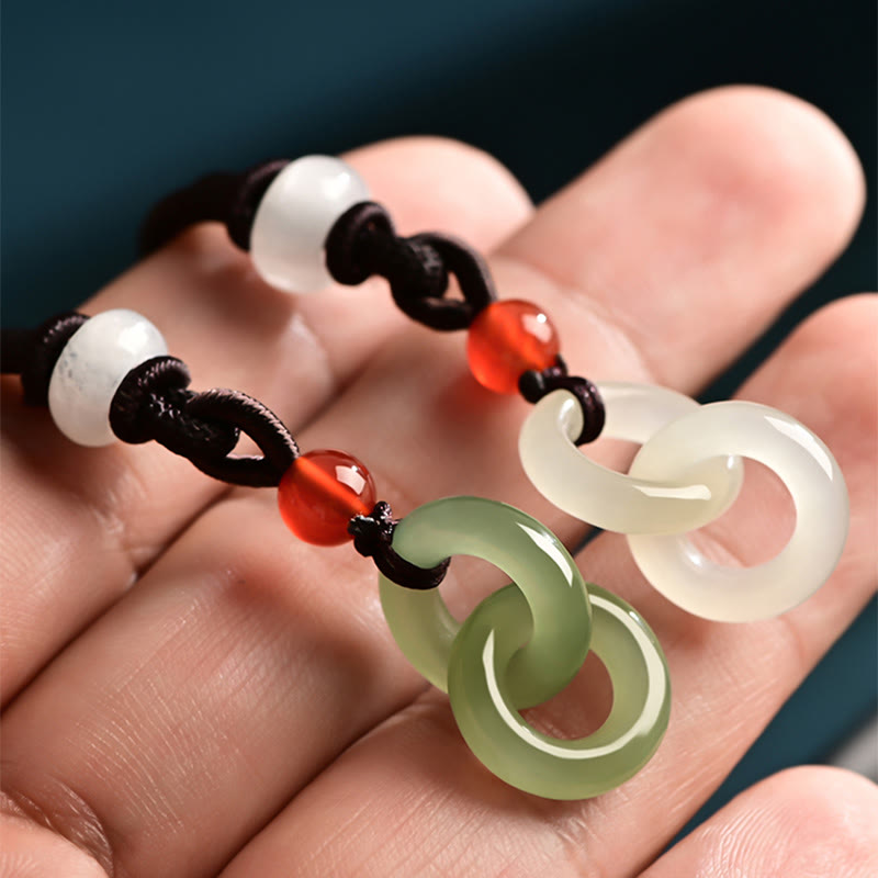 Natural Hetian Cyan Jade White Jade Double Peace Buckle Success Necklace Pendant