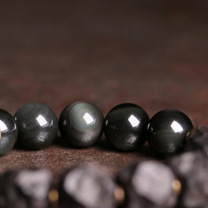 Handcrafted Black Obsidian Ebony Wood & Copper Strength Couple Bracelet