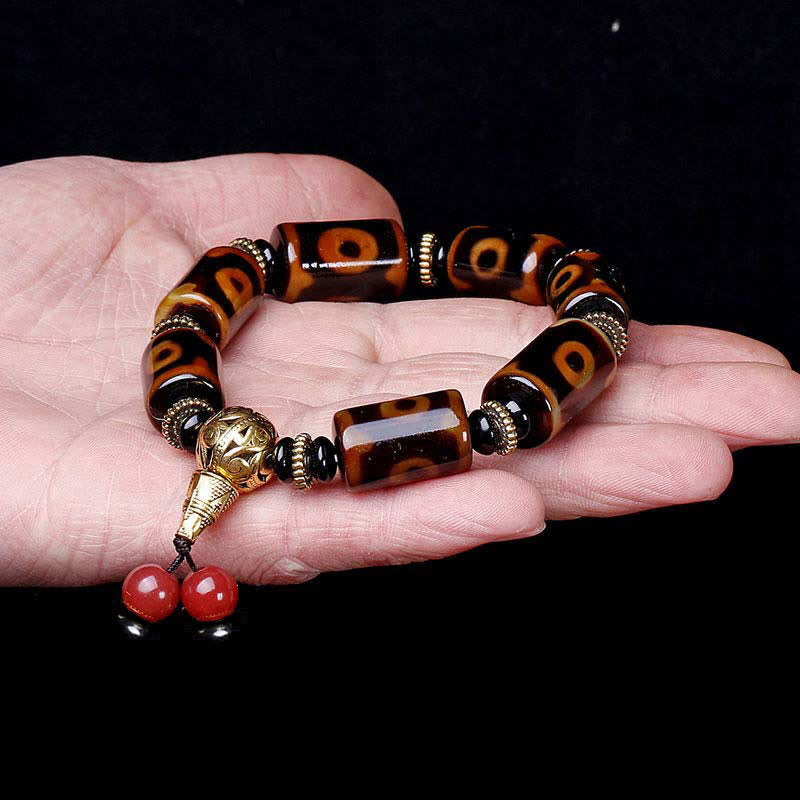 Tibetan Nine-Eye Dzi Bead Fortune Charm Bracelet
