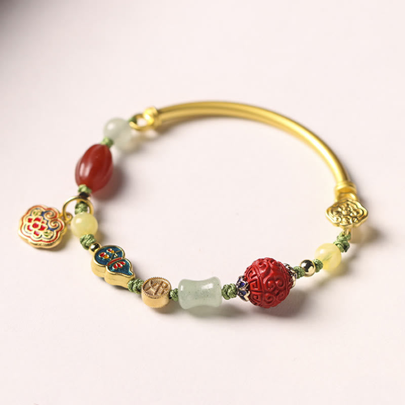 Zeniora Multi-Stone Copper Auspicious Clouds Bracelet with Aventurine, Agate, Amber, Cinnabar