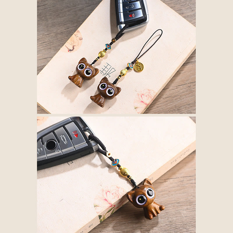 Green Sandalwood Lucky Cat Koi Fish Cure Key Chain Phone Hanging Decoration