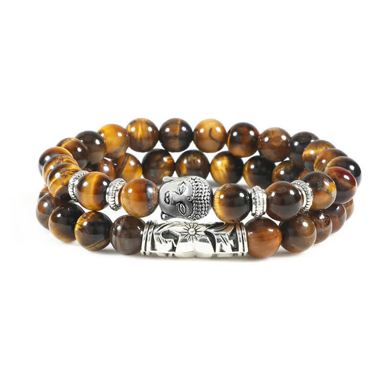 2Pcs Natural Crystal Agate Buddha Protection Bracelet