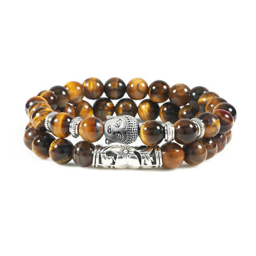 2Pcs Natural Crystal Agate Buddha Protection Bracelet