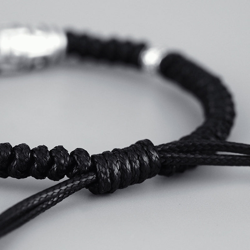 999 Sterling Silver Nine-Eye Dzi Bead Pattern Blessing Rope Bracelet
