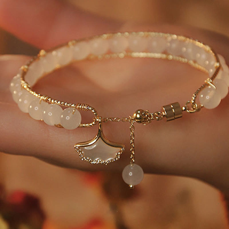 Ginkgo Leaf Jade Bead Luck Bracelet