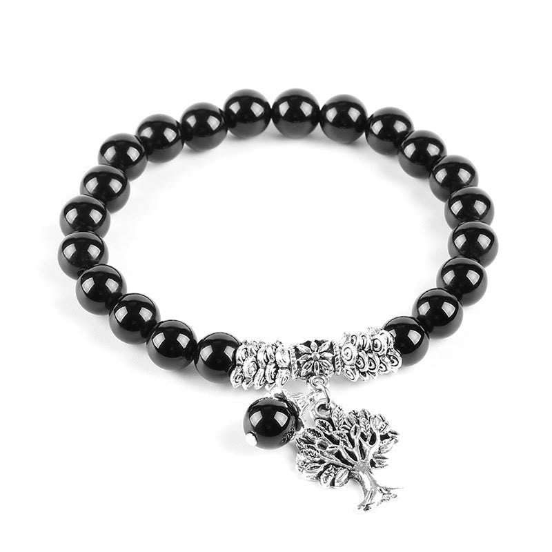 Natural Gemstone Tree of Life Lucky Charm Stretch Bracelet