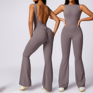 Women Casual Sleeveless Jumpsuit Flare Pants Sports Fitness Yoga Bodysuit