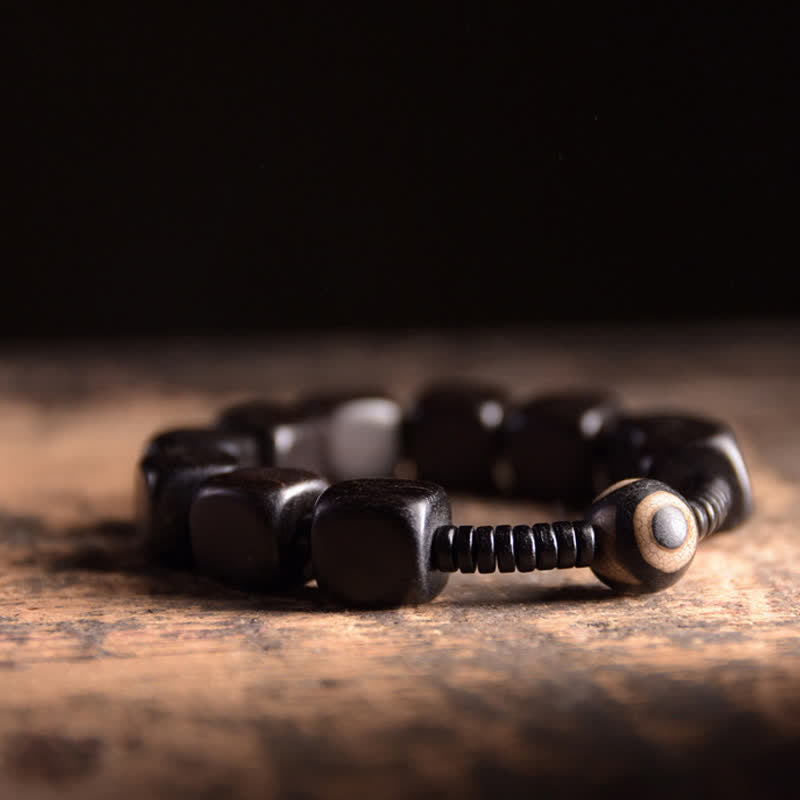 Handmade Tibetan Ebony Wood and Dzi Bead Strength Bracelet