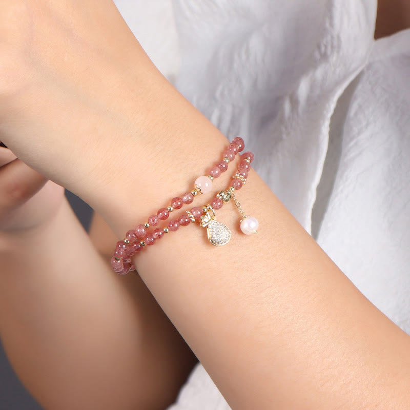 Strawberry Quartz Money Bag Positive Charm Double Wrap Bracelet