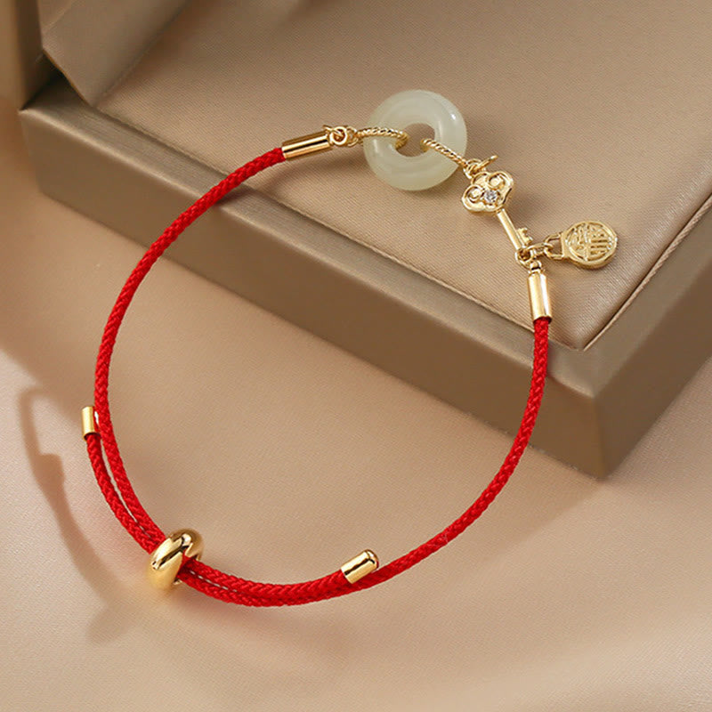 "Wishing You Peace and Protection" Jade Red Rope Bracelet Includes Gift Message Card