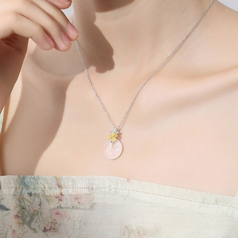 925 Sterling Silver Round Chalcedony Twelve Months Flower Harmony Necklace Pendant