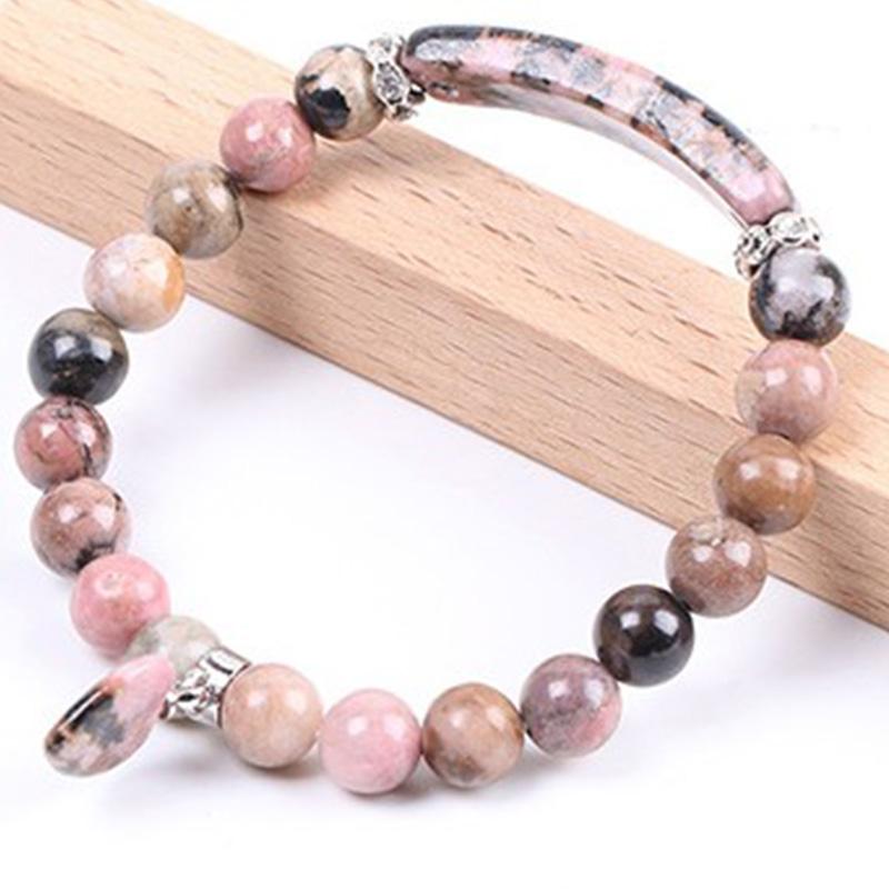 Natural Gemstone Heart Focal Beaded Bracelet for Emotional Balance