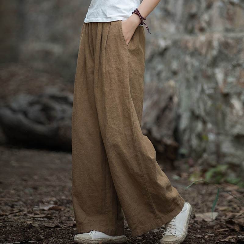 Retro Wide Leg Pants Casual Women's Yoga Pants With Pockets