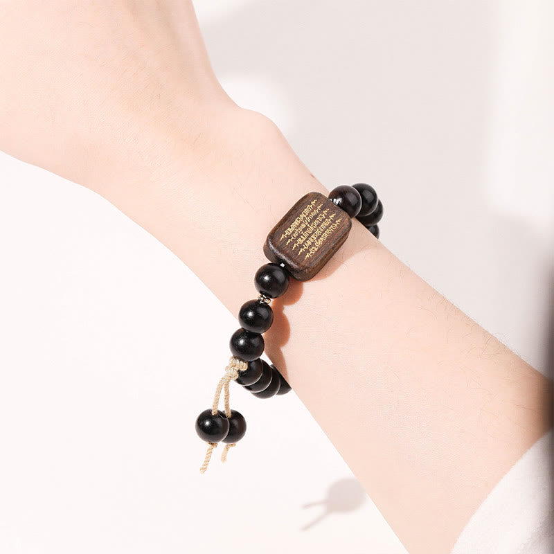 Engraved Sacred Scripture Ebony Wood Meditation Bracelet