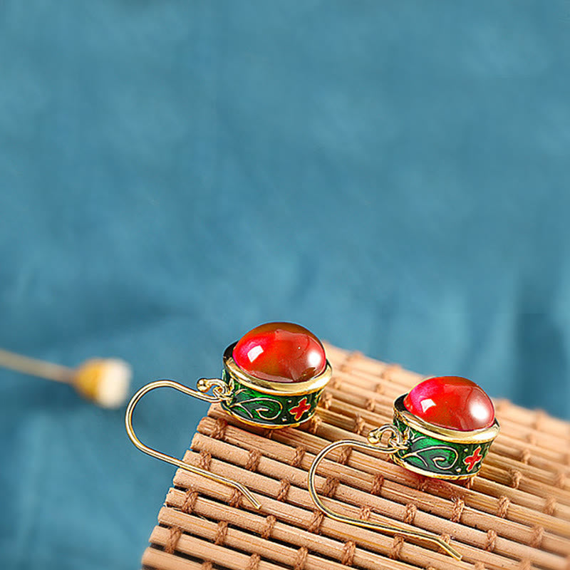 Round Red Corundum Confidence Hook Drop Dangle Earrings