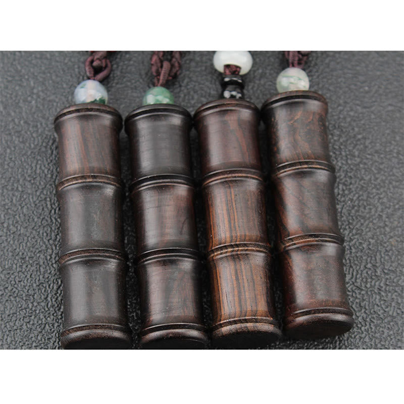 Ebony Wood Bamboo Pattern Ghau Prayer Box Peace Necklace Pendant