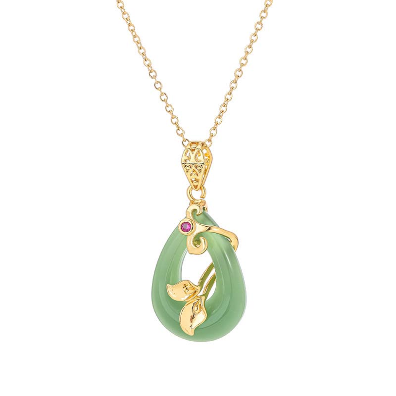 Jade Oval Pattern Blessing Fortune Necklace Pendant
