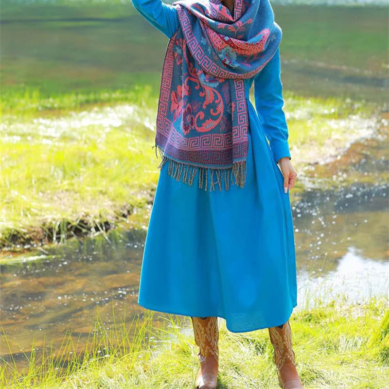 Tibetan Flowers Leaves Pattern Design Shawl Cozy Travel Scarf Wrap