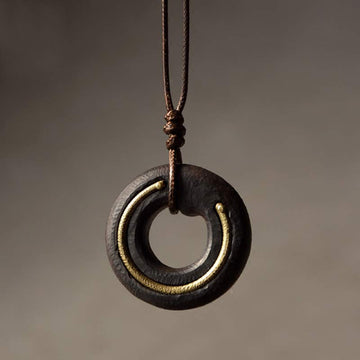 Zen Circle Ebony Wood Peace Calm Necklace Pendant