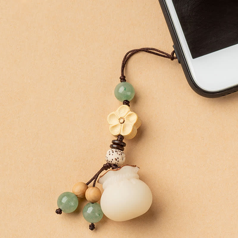 Handmade Bodhi Seed, Aventurine & Boxwood Money Bag Botanical Keychain