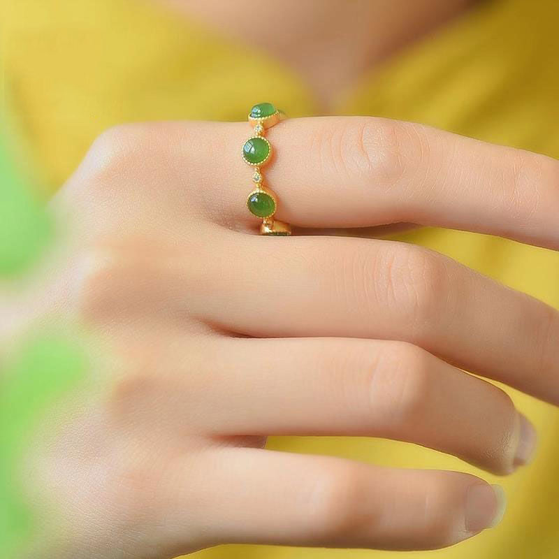 Cyan Jade Healing Calm Adjustable Ring
