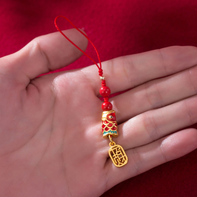 Koi Fish Cinnabar Attracting Wealth Wish Ruyi Charm Luck Phone Hanging Decoration