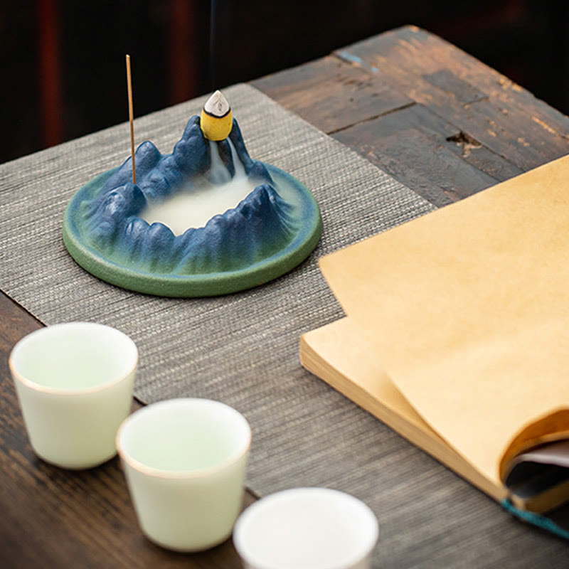 Sculpted Ceramic Backflow Mountain Incense Burner