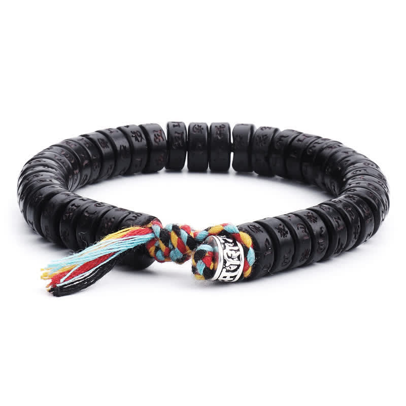 Handmade Engraved Om Mani Padme Hum Coconut Shell Bead Tibetan Bracelet