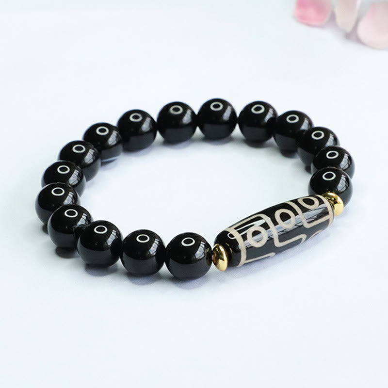 Tibetan Nine-Eye Dzi Bead and Black Onyx Grounding Beaded Bracelet