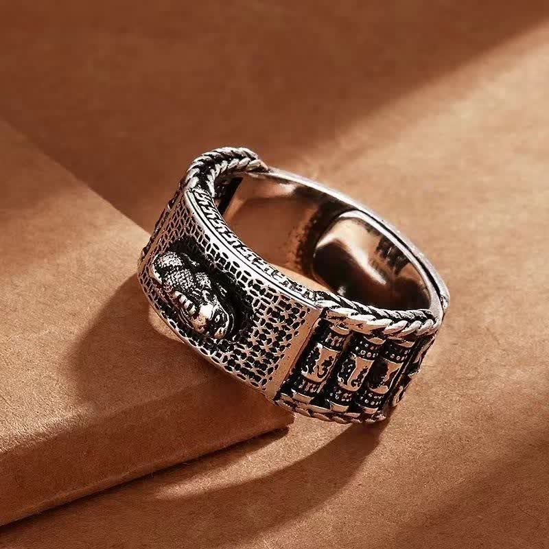 Sterling Silver & Copper Pixiu Prayer Wheel Spinning Couple Ring