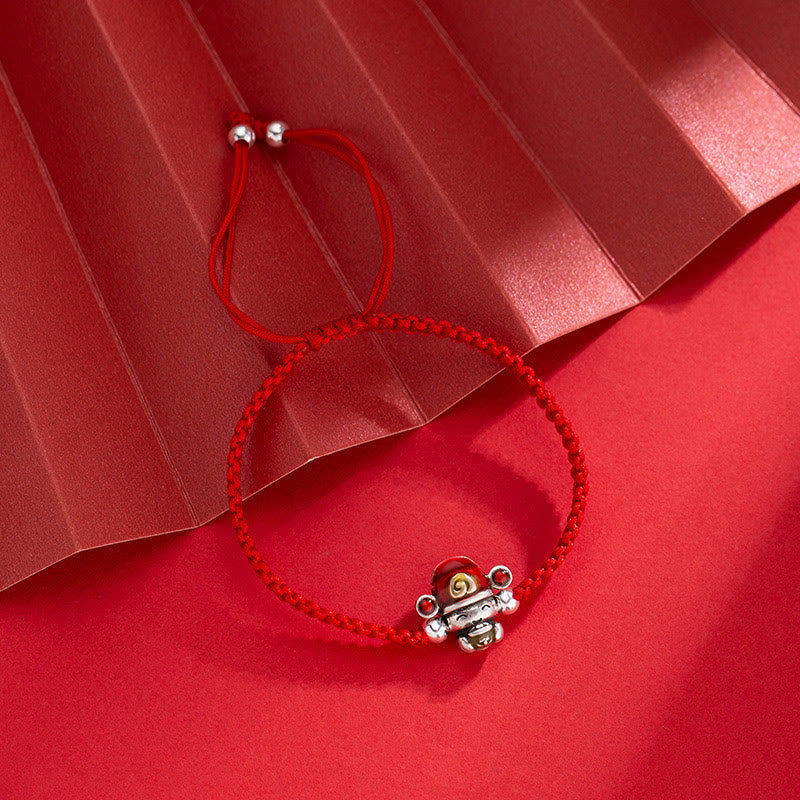 Handmade Braided Red String Copper God of Wealth Adjustable Bracelet