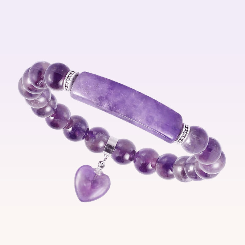 Natural Gemstone Heart Focal Beaded Bracelet for Emotional Balance
