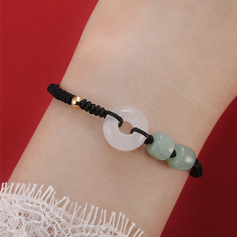 2Pcs Green Aventurine White Jade Peace Buckle Luck Braided Couple Bracelet